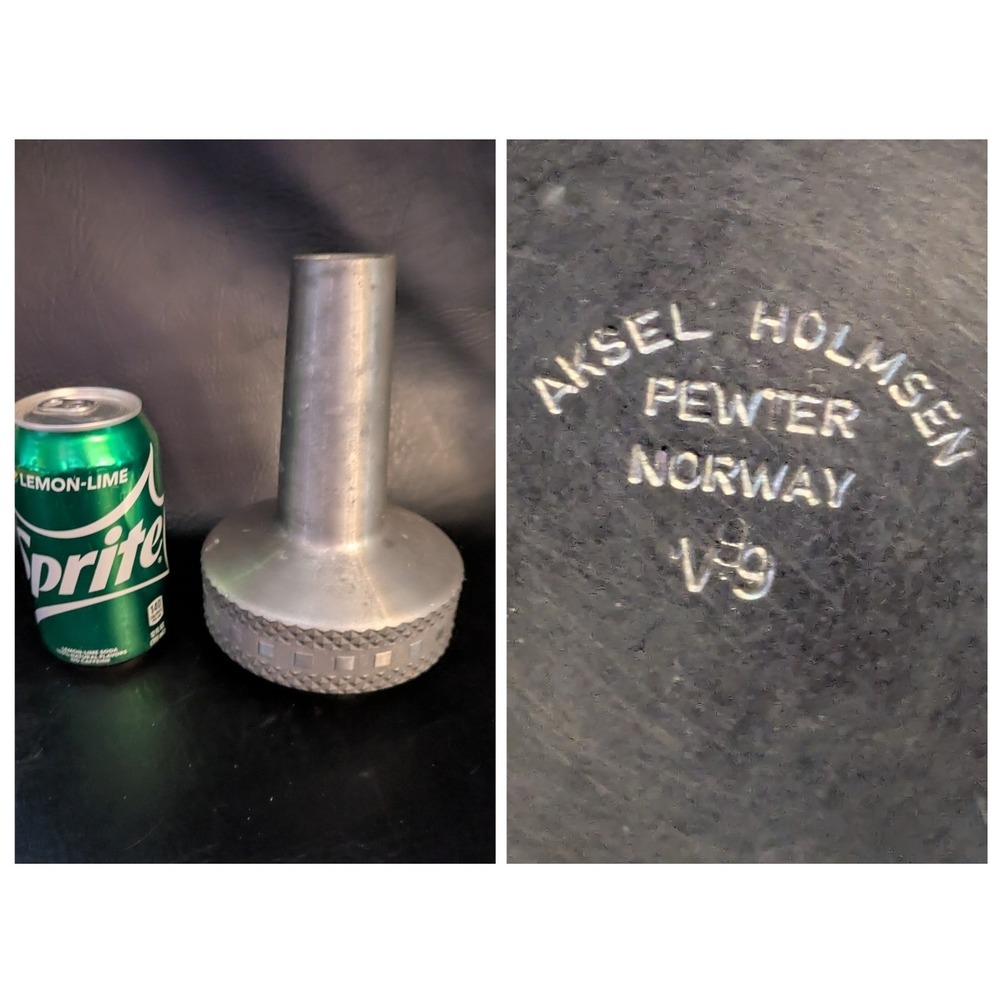 Vintage Aksel Holmsen V9 MCM Norway Pewter Metal Small Round Vase Norwegian 7 In